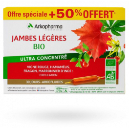 Arkofluides Jambes légères BIO Arkopharma Ultra concentré - 20 ampoules + 50% OFFERT