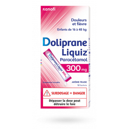 Doliprane Liquiz 300 mg sans sucre enfants - 12 sachets fraise
