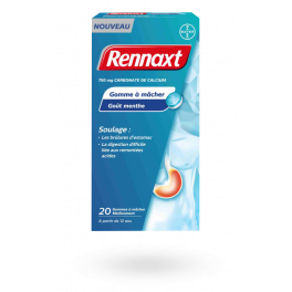 Rennaxt 750 mg brûlures d'estomac - 20 gommes à mâcher menthe